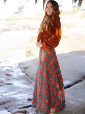 Vintage handmade tartan plaid red green wrap maxi skirt lined women’s one size